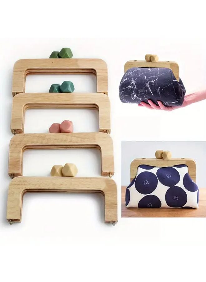 Handmade DIY Vintage Wooden Clasp Lock Purse Frame Handle Beige Crafting Supplies - Image 1